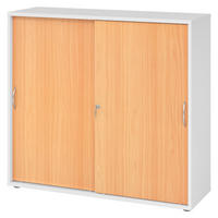 SCHIEBETÜRENSCHRANK - 3 Ordnerhöhen 40/120/110 cm in Weiß/Buchefarben Bogengriff (Metall) - Buchefarben/Weiß, Holzwerkstoff (120/110/40cm) - bümö