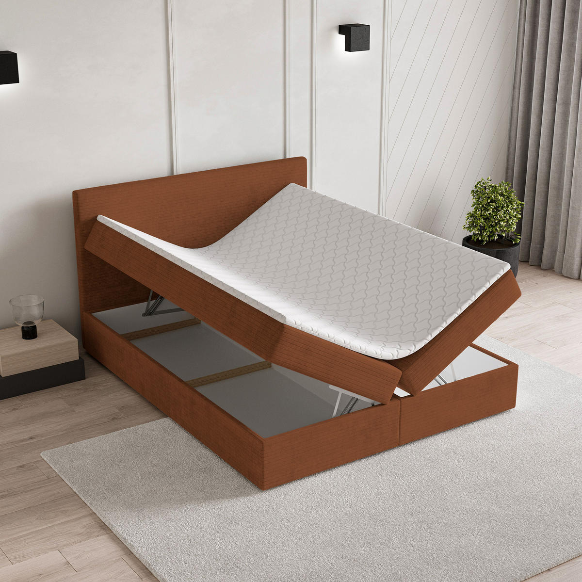 BOXBETT NIRA 160x200 cm mit Matratze und Topper - Orange - Orange, Holz (160/200cm) - MASSENO
