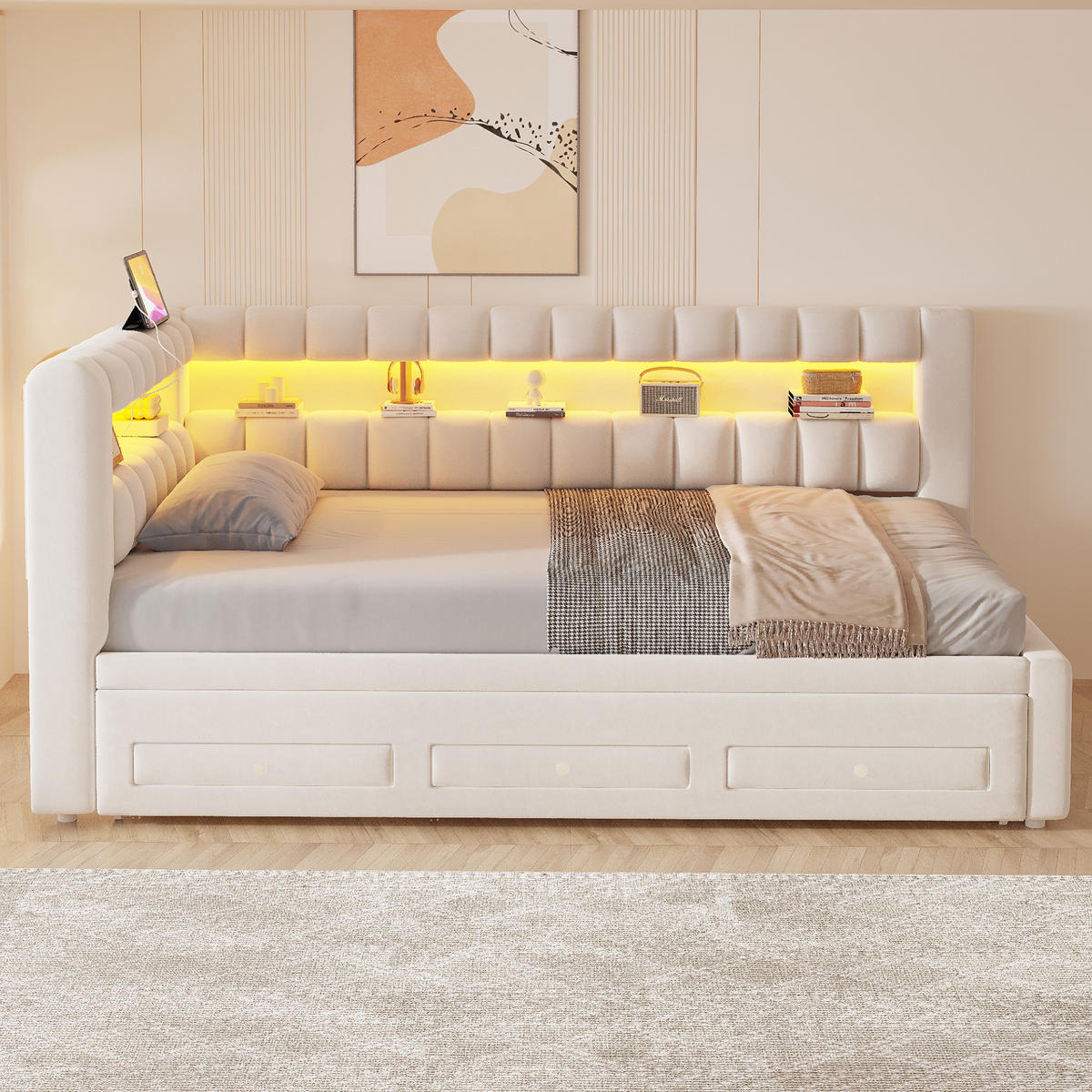 POLSTERBETT 90/190 cm Beige - Beige, Textil
