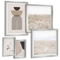 BILDER SET 5er Set - 50x50 cm & 20x30 cm & 40x60 cm Silberner Rahmen - Abstrakte weiß-braune Muster - Silberfarben, Kunststoff (40/60cm) - TULUP