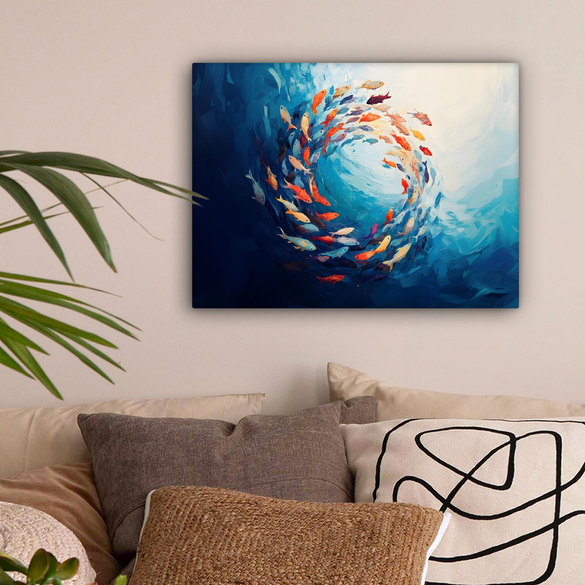 LEINWANDBILD Meer - Fische - Bunt - Dynamisch 40x30 cm - Hellblau, Textil (40/30cm) - MuchoWow