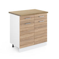 KÜCHENUNTERSCHRANK R-Line Sonoma 80 cm, AP Eiche - Weiß/Sonoma Eiche, Holzwerkstoff (80/81.6/60cm) - Vicco