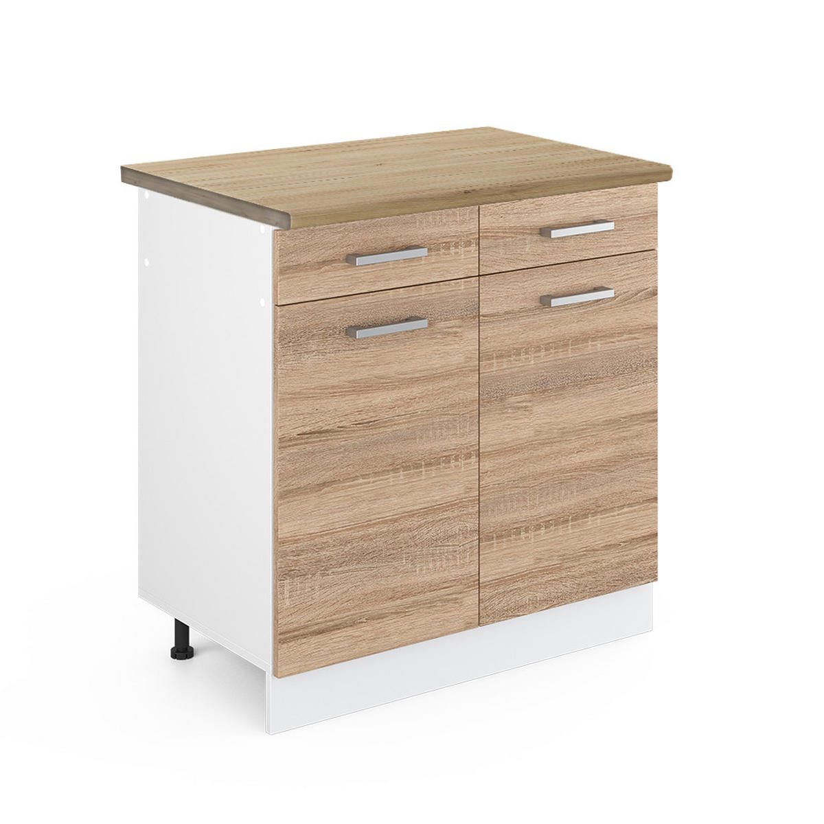 KÜCHENUNTERSCHRANK R-Line Sonoma 80 cm, AP Eiche - Weiß/Sonoma Eiche, Holzwerkstoff (80/81.6/60cm) - Vicco