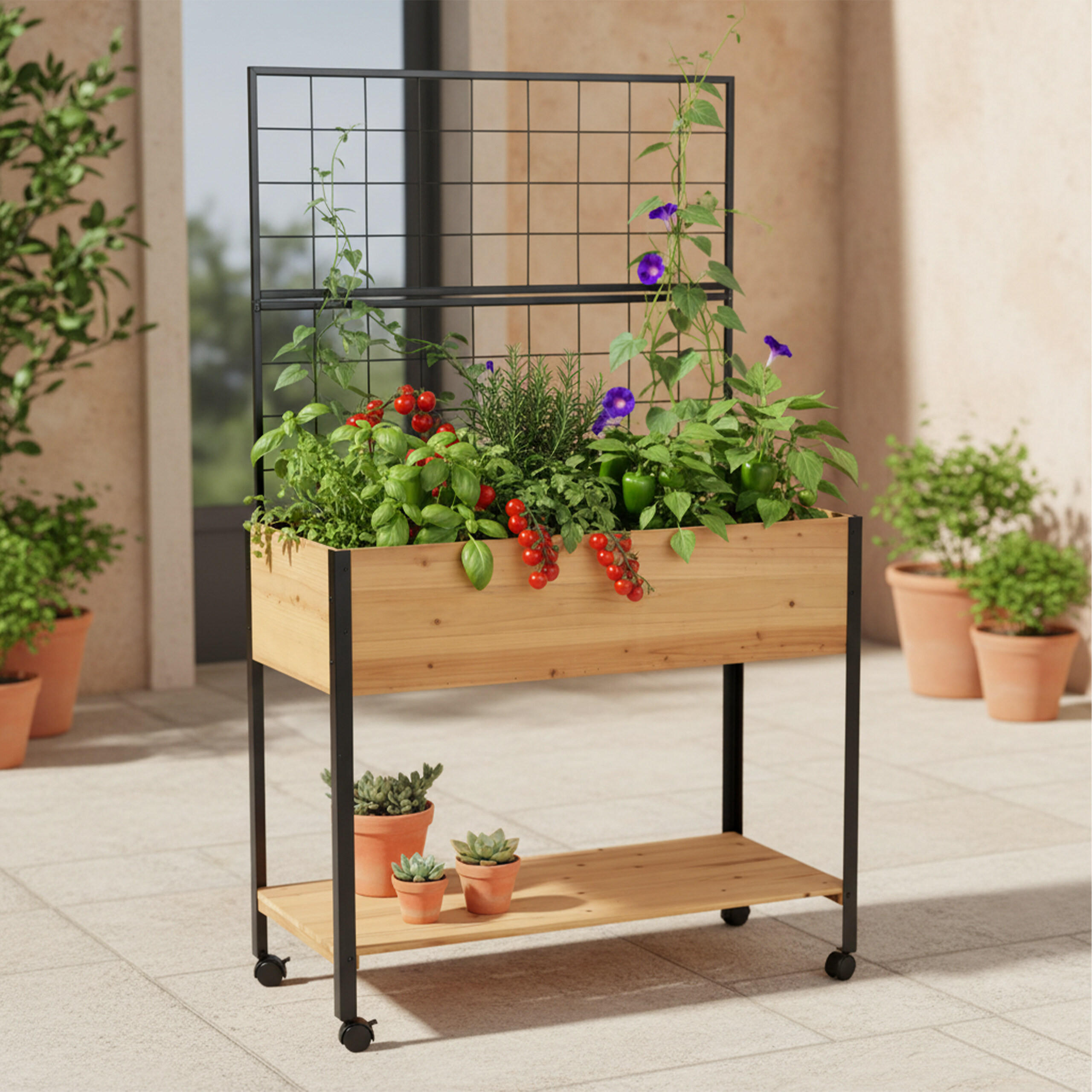 STRAT Natur Negru cu spalier - multicolor, lemn/metal (102/165/47.5cm) - Relaxdays