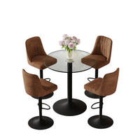 BARTISCH-SET DE-39421 5-teilig, Glastisch und 4 Hocker Braun - Braun, Metall (89/60/92cm) - ComfortXL