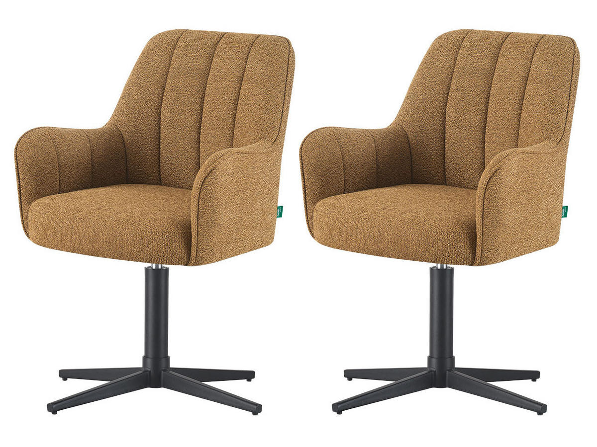 ESSZIMMERSTUHL THOMAS-ROMY 2er-Set 360°drehbar - Currygelb, Textil (58/87/62cm) - DUBI Möbel