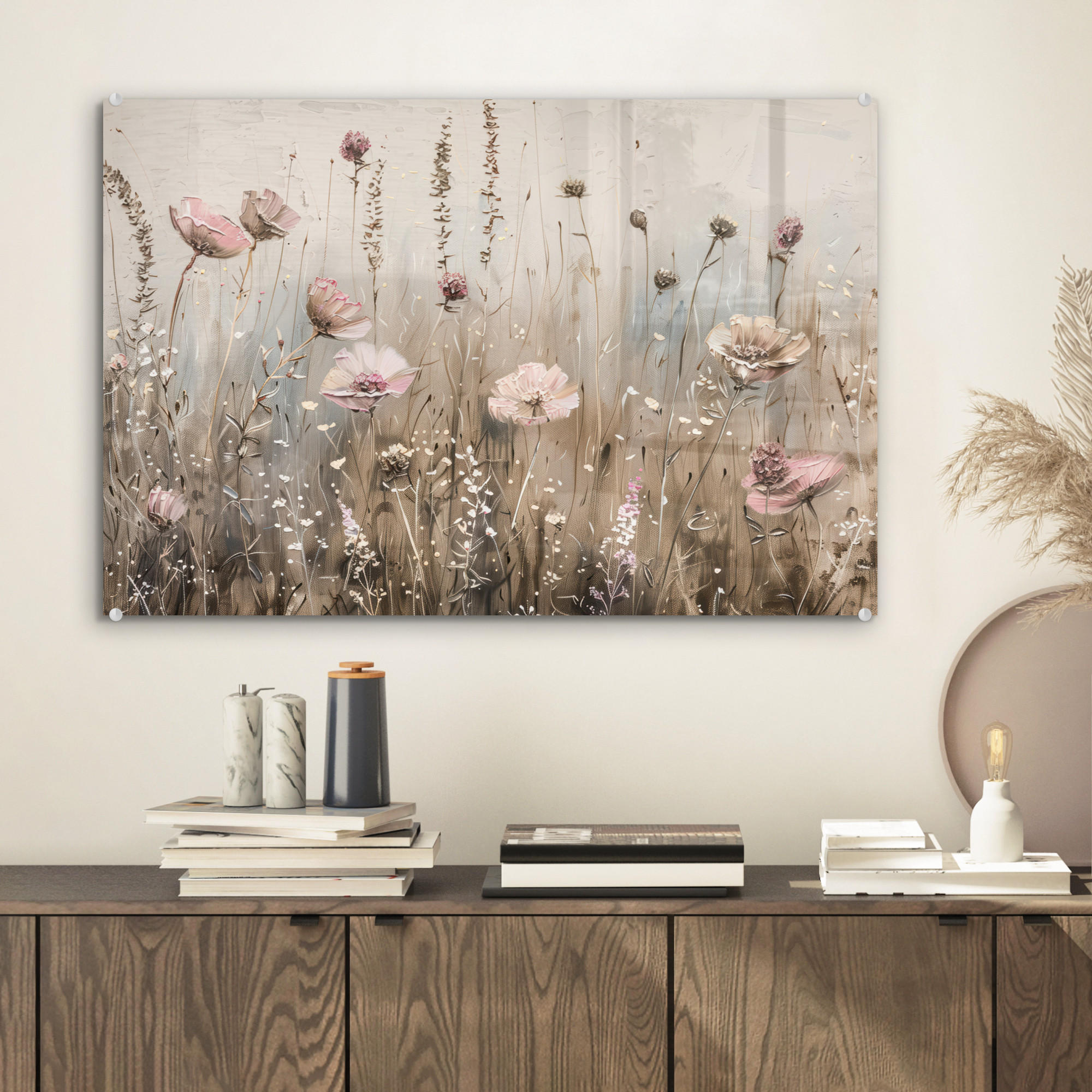 ACRYLGLASBILD Blumen - Rosa - Modern - Beige 60x40 cm - Beige, Glas (60/40cm) - MuchoWow