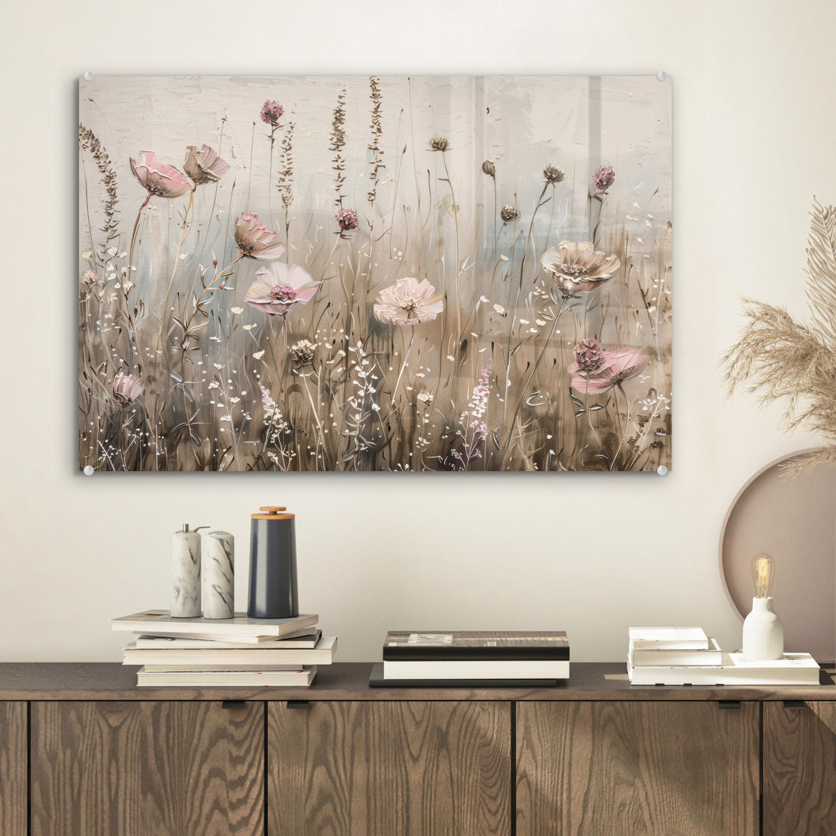 ACRYLGLASBILD Blumen - Rosa - Modern - Beige 60x40 cm - Beige, Glas (60/40cm) - MuchoWow