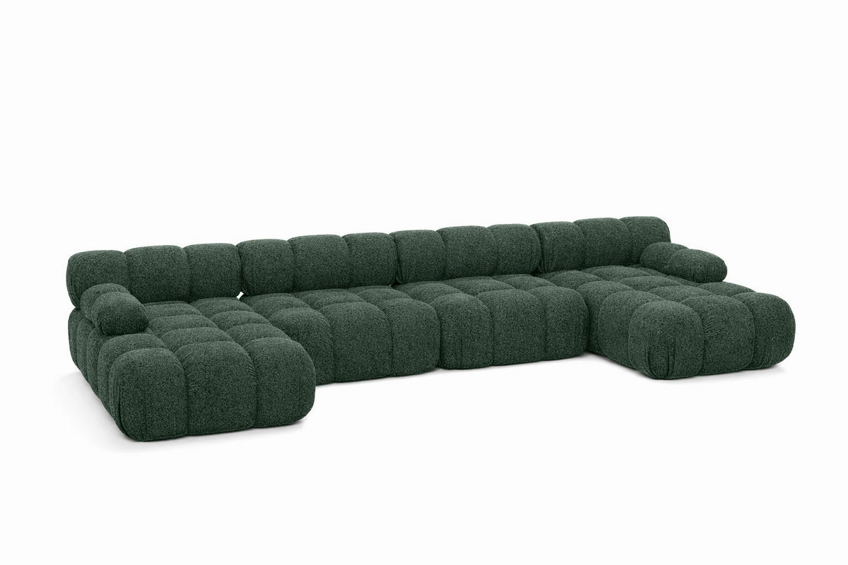 ECKSOFA U-Form XL, Stoff Bouclé Abriamo, Dunkelgrün, Selia U XL - Dunkelgrün, Holz (380/70/160cm) - Kaiser Möbel