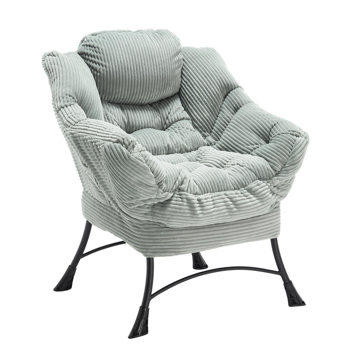 SESSELSET mit Hocker 70/64/95 cm in Hellgrün mit Seitenfach und Stahlgestell - Hellgrün, Textil (69.9/95/64cm) - Flora Grace