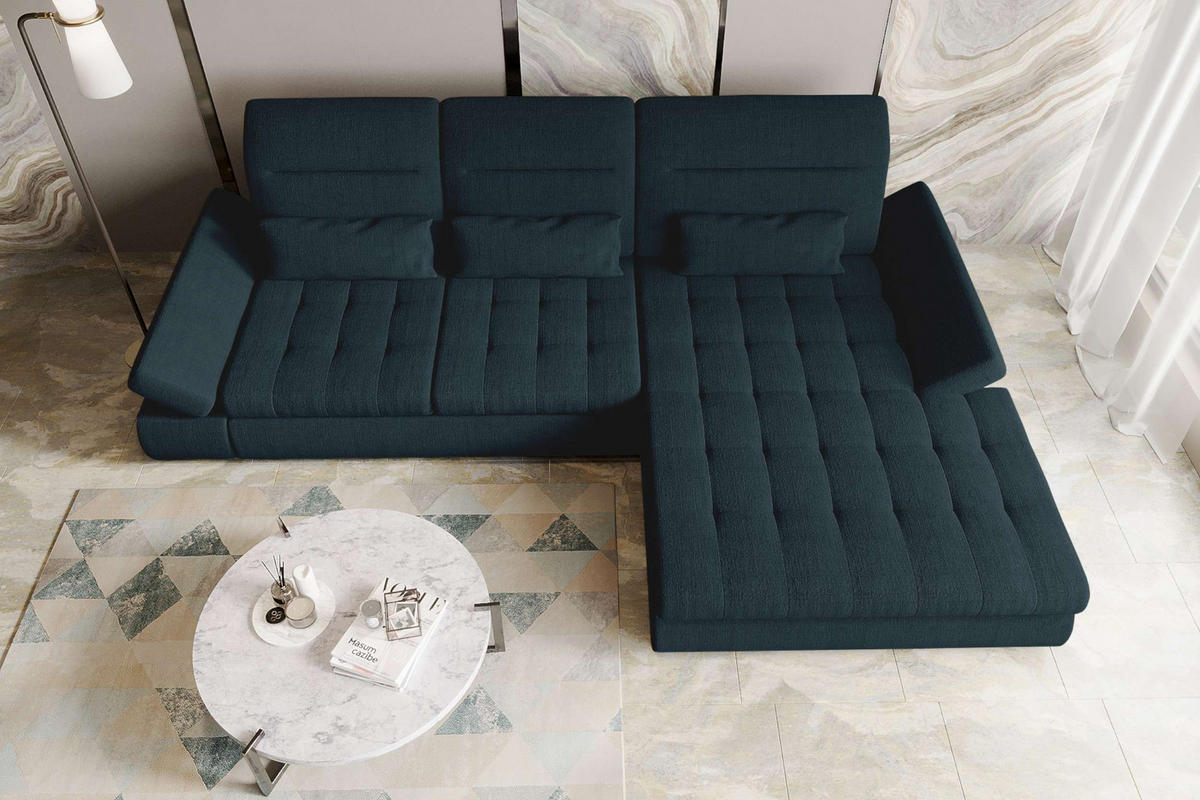 ECKSOFA Toscana Plus Velours inkl. Schlaffunktion - Dunkelblau, Textil (300/179cm) - 99rooms