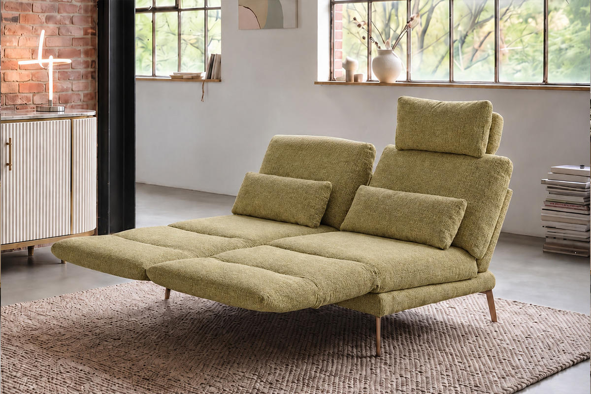 SOFA HOLLY Grün Flachgewebe - Braun/Grün, Textil/Metall (176/90/92cm) - KAWOLA