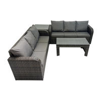 GARTENSOFA SET mit COUCHTISCH Polyrattan 6-Sitzer - Dunkelgrau/Grau, Glas/Kunststoff - Fimous
