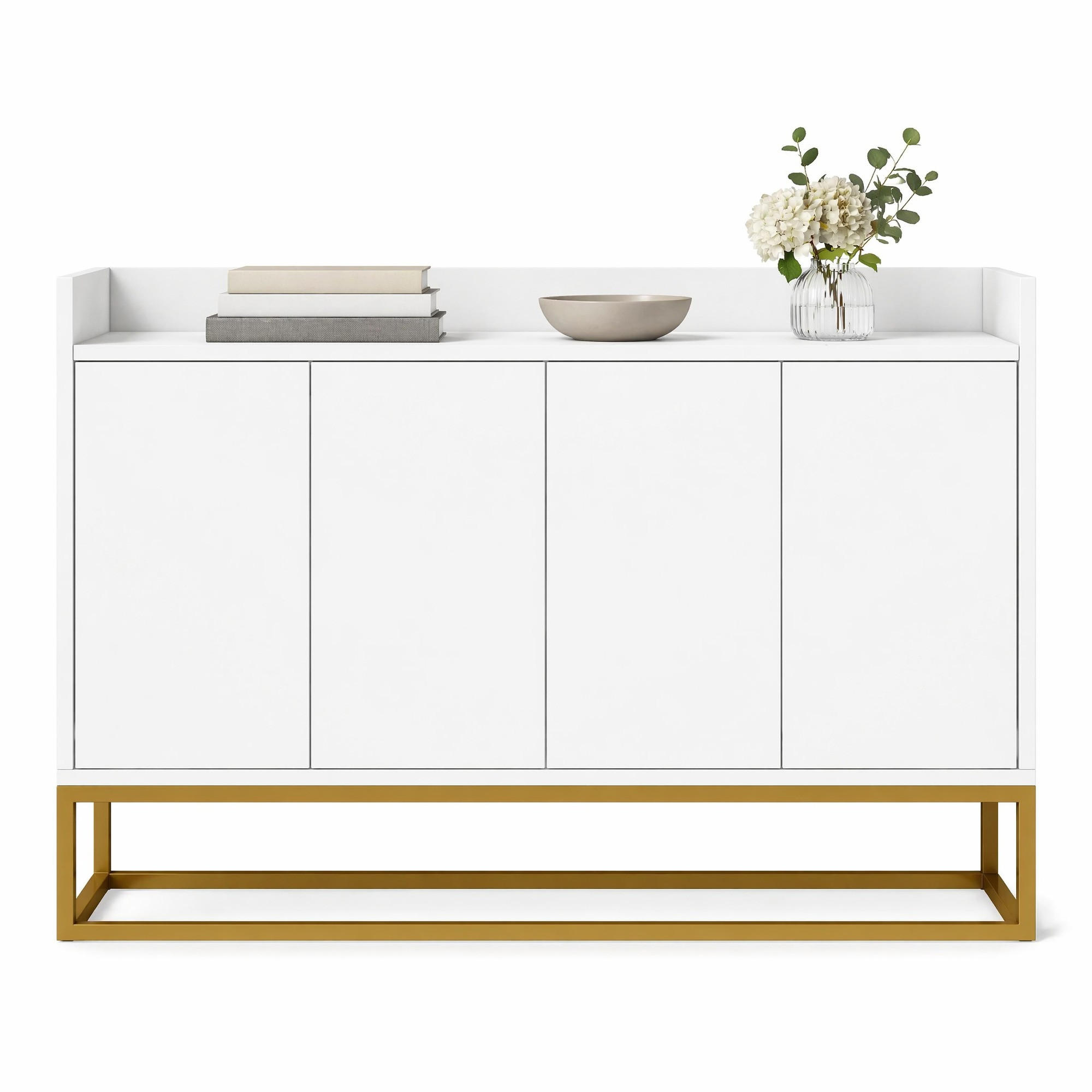 SIDEBOARD in Weiß Anrichte mit 4 Türen für Esszimmer, Küche und Wohnzimmer, B120/T30/H80 cm - Goldfarben/Weiß, Holzwerkstoff/Metall (120/80/30cm) - STILVORA