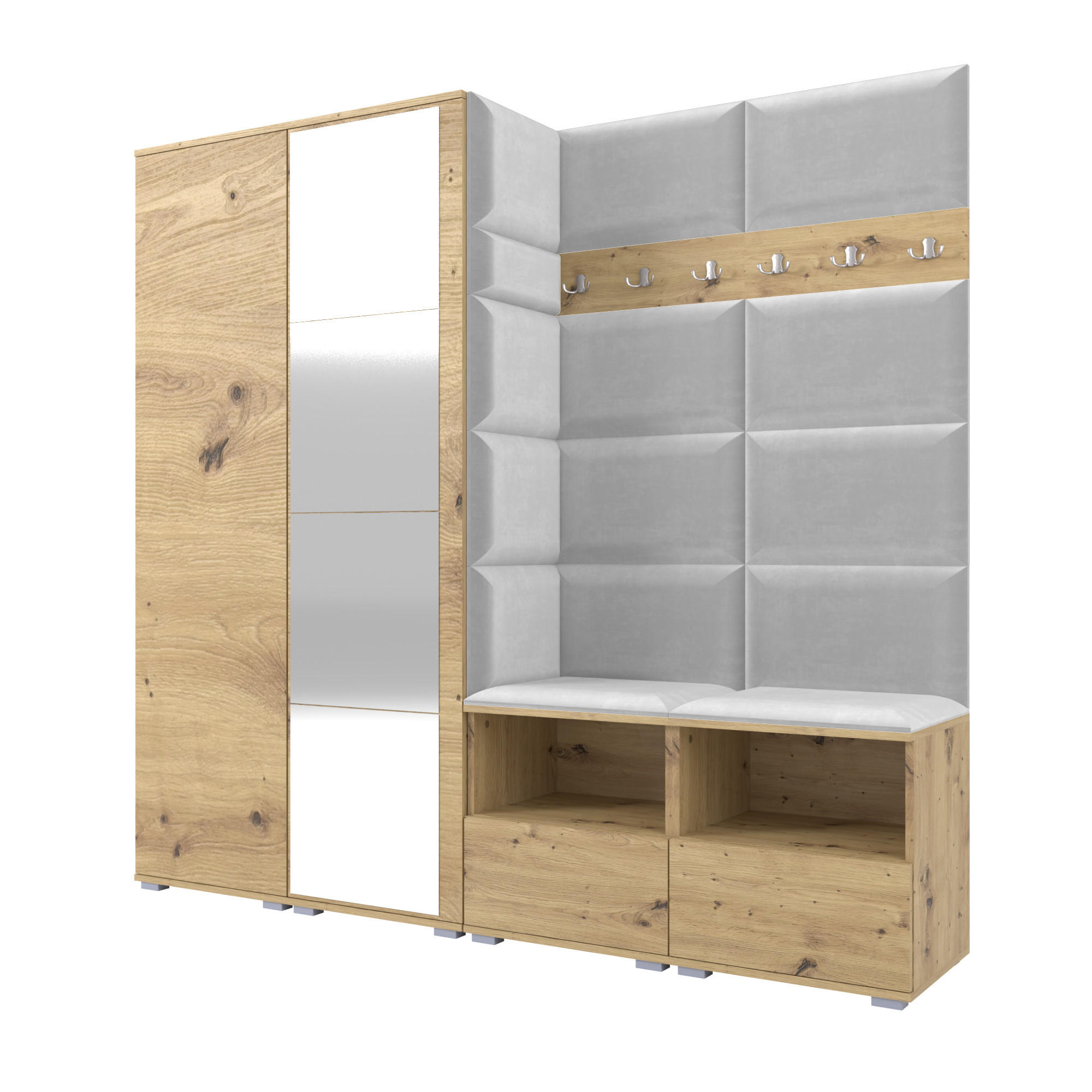 Ravio Garderobe Eiche Artisan, Hellgrau 200x187x40 cm