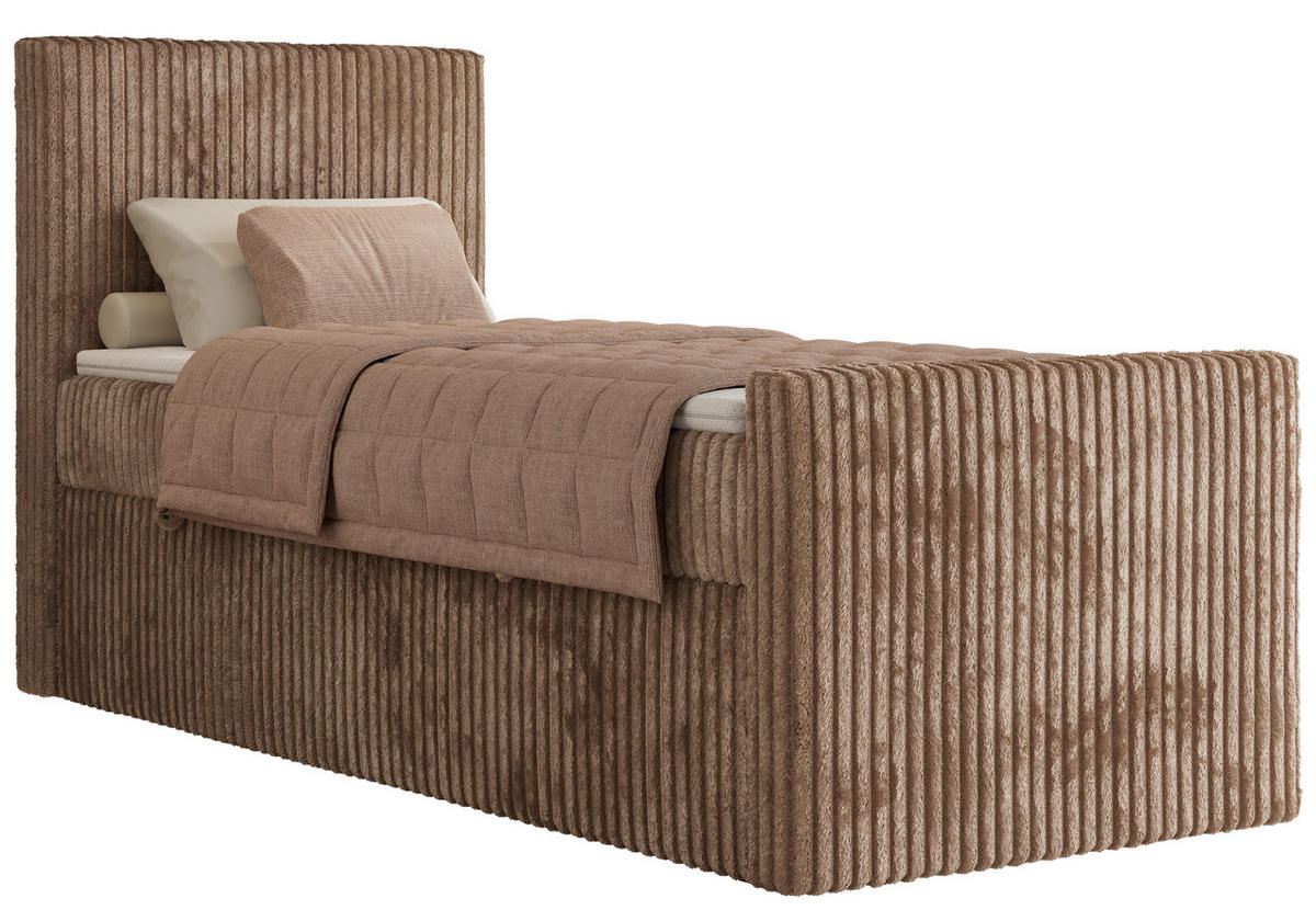 BOXBETT TILIANO DUO 90/200 - Braun Cord - H4 - Topper Visco - Links Seite - Braun, Textil (90/200cm) - MKS