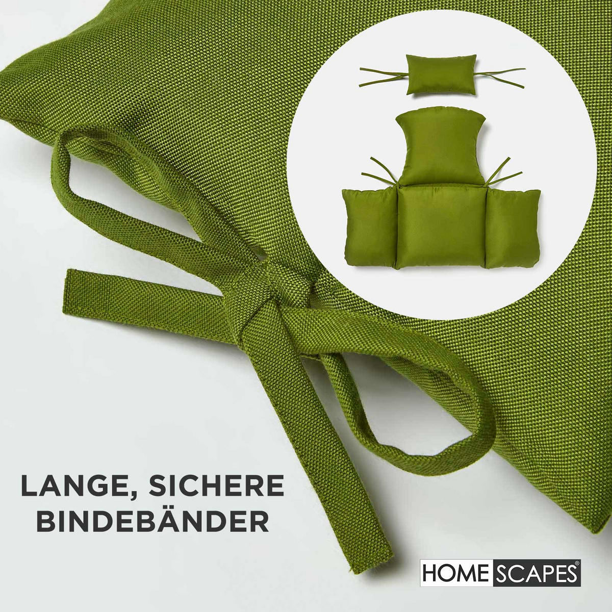 KISSEN für Hängesessel – wetterfest mit Kopfstütze - Grün, Textil (110/15/112cm) - Homescapes
