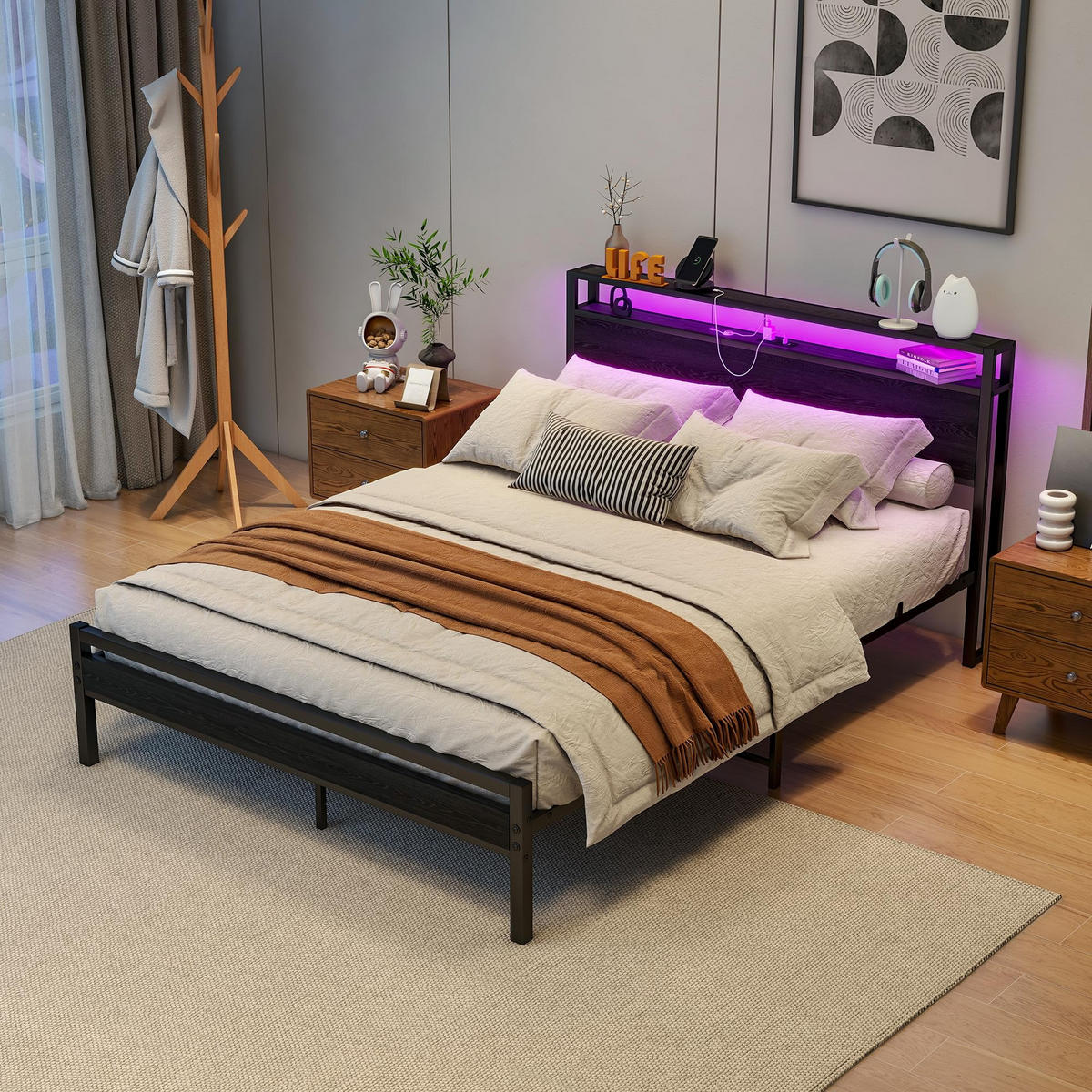 BETT 140/200 cm DE-33031 mit USB und LED-Beleuchtung Schwarz - Schwarz, Metall (140/200cm) - ComfortXL