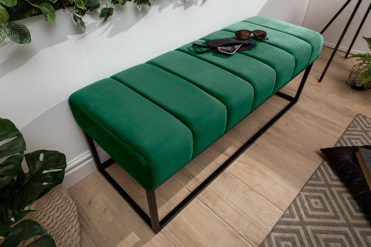 SITZBANK PETIT BEAUTÉ Samt Smaragdgrün 110 cm - Schwarz/Grün, Textil/Metall (108/40/40cm) - riess-ambiente