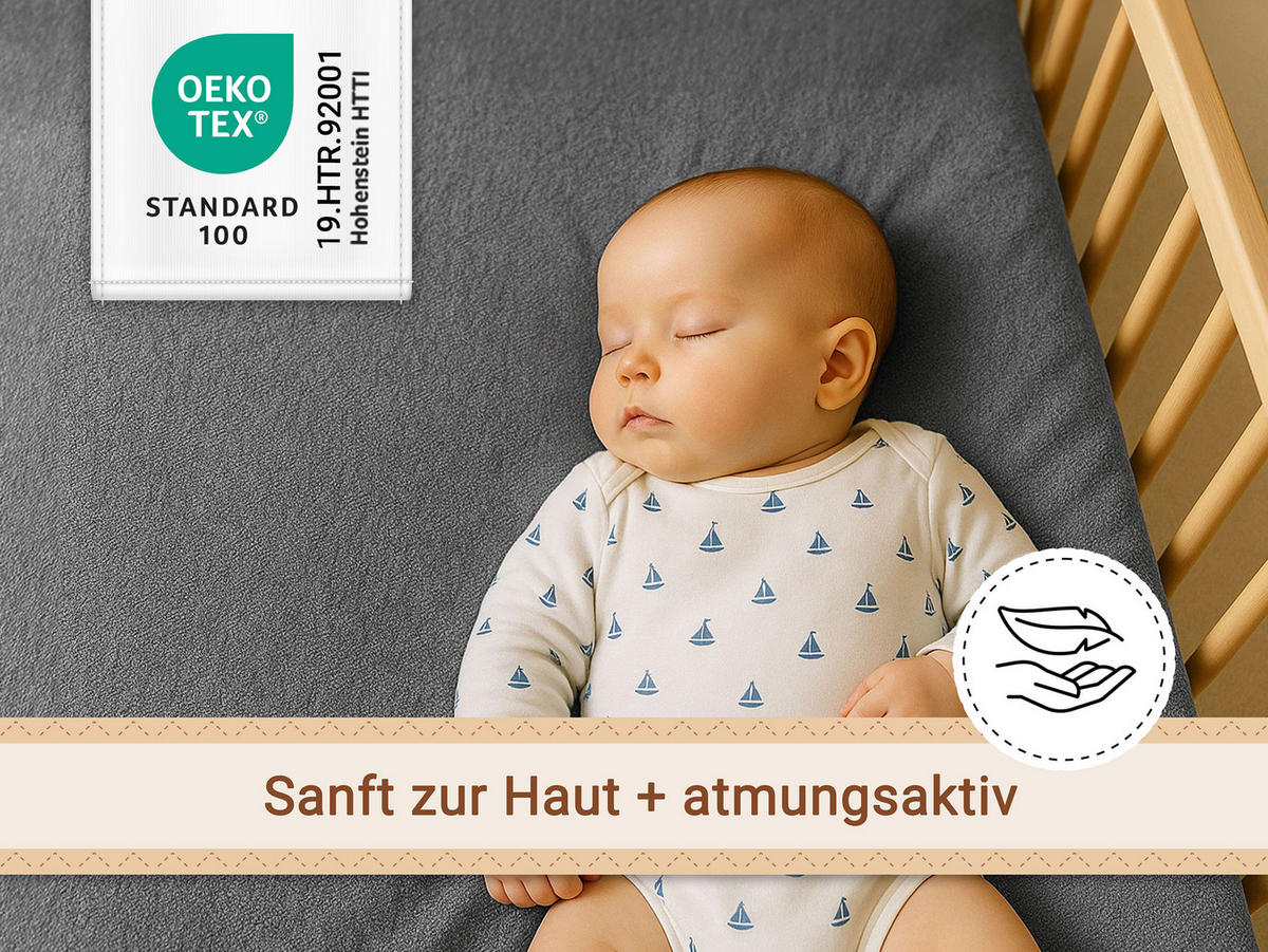 SPANNBETTLAKEN KIND, 80% Baumwolle, 20% Polyester, Grau - Graphitfarben, Naturmaterialien (70/140cm) - Zollner