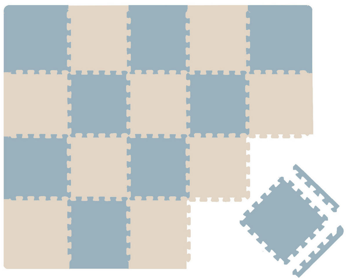 SPIELMATTE ab Null - 180/90/1 cm Puzzlematte mit Rand Graublau Beige - Grau, Kunststoff (30/30cm) - Littletom