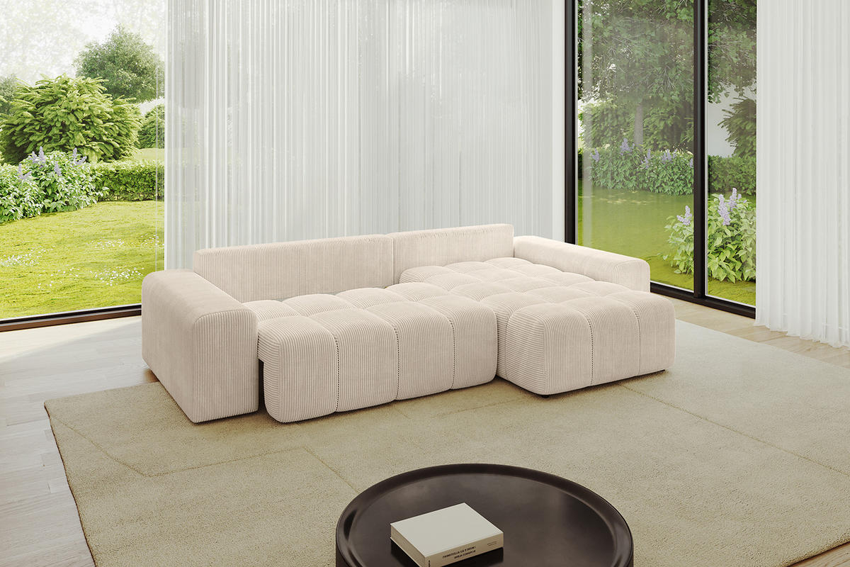 ECKSOFA Ottomane rechts ENIL-L 297x189x68 Beige Cord - Beige, Holzwerkstoff/Kunststoff (189/297cm) - ALTDECOR