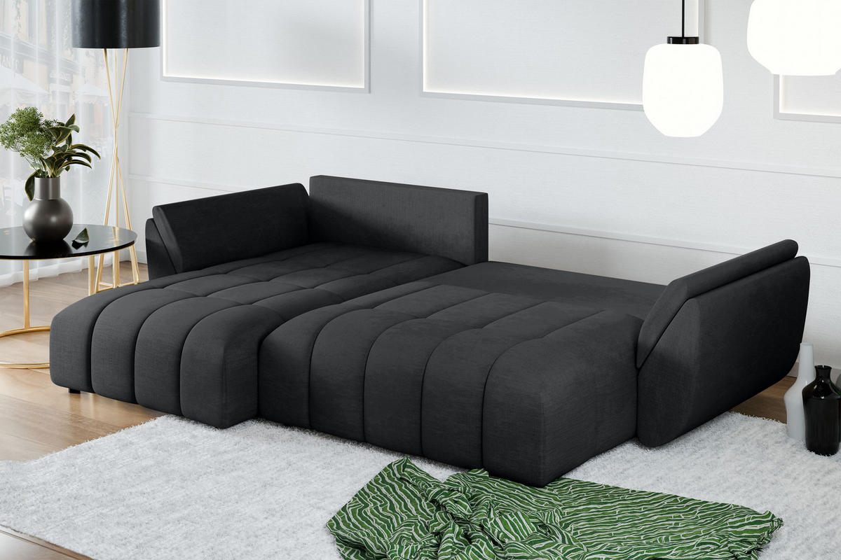 ECKSOFA L Form Verciani Dunkelgrau 266/190/91 cm mit Schlaffunktion - Dunkelgrau/Schwarz, Kunststoff/Textil (266/190cm) - AX Living