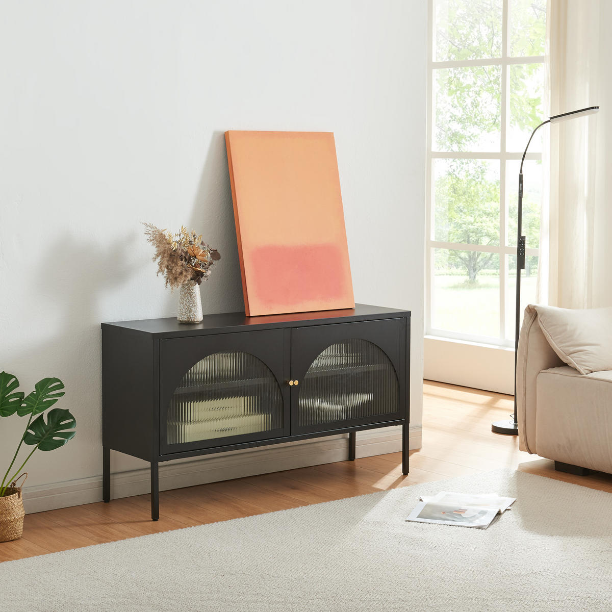 FERNSEHSCHRANK Karlskrona - Schwarz, Glas/Metall (115/64/35cm) - [en.casa]