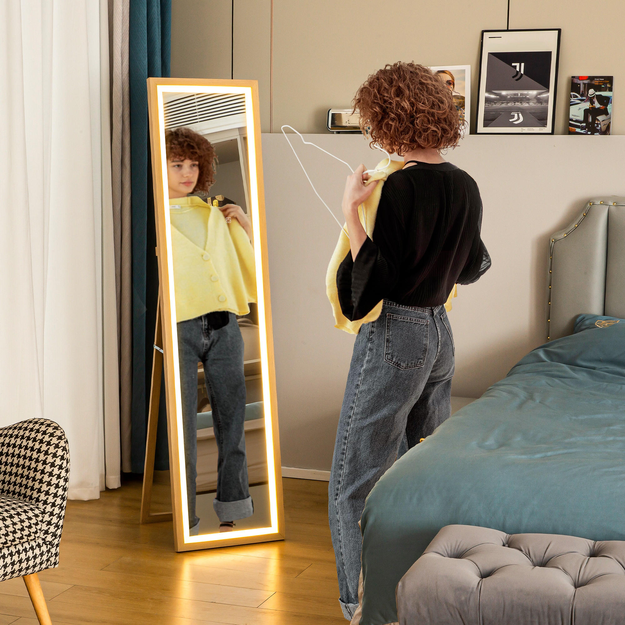 GANZKÖRPERSPIEGEL 40 x 160 cm Standspiegel mit LED-Lichte, Eiche - Eichefarben, Glas (40/160/5cm) - HOMCOM