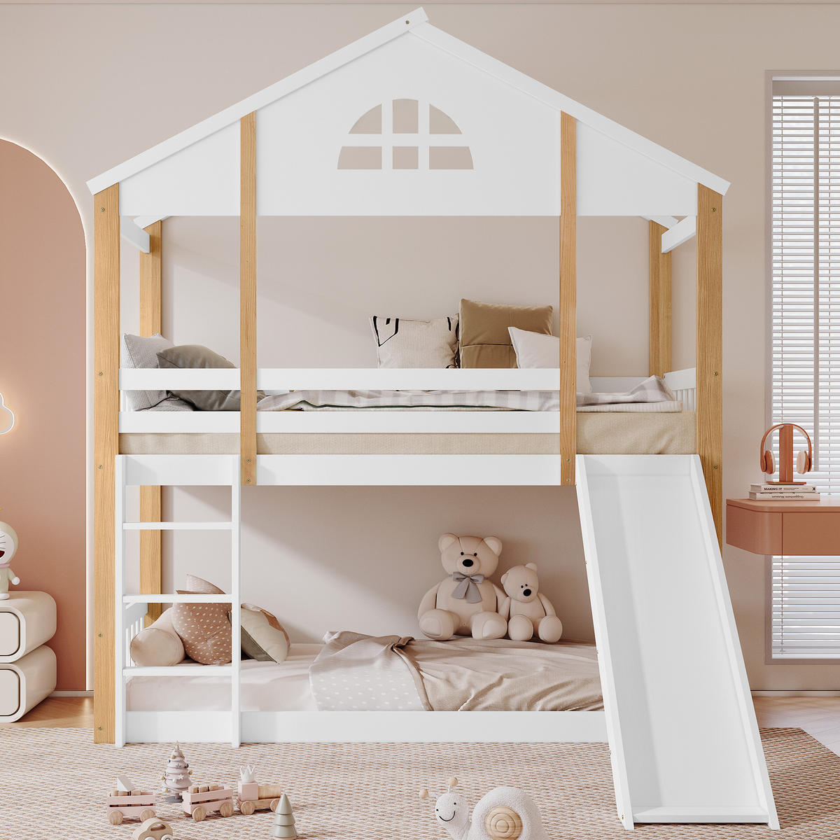 ETAGENBETT 90x200 cm Rutsche Haus weiß - Weiß, Holz (90/200cm) - LEBENLANG