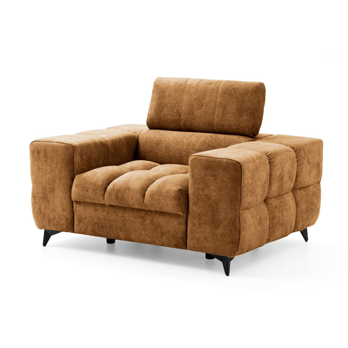 SESSEL PUDDING mit verstellbare Kopfstütze Velours Hellbraun - Hellbraun/Schwarz, Holz/Textil (140/93/100cm) - Muffo