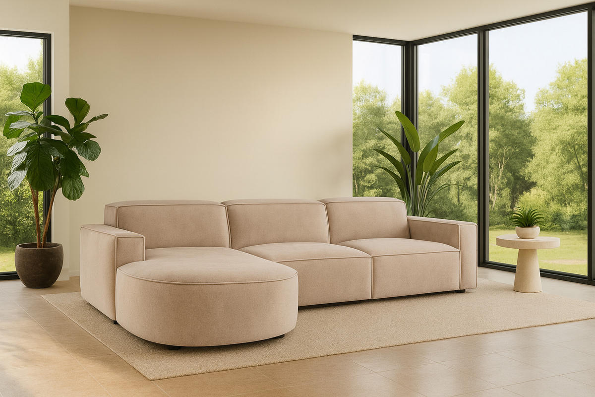ECKSOFA Cursal Round L-Form, Stoff Salvador, Beige, Links - Beige, Holz (284/166cm) - Kaiser Möbel