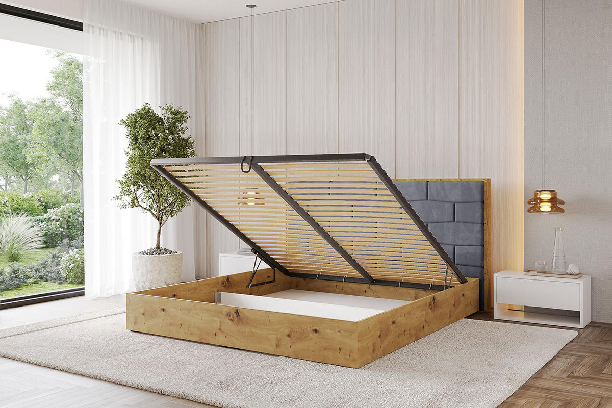 POLSTERBETT mit Bettkasten und Lattenrost, Bett mit Matratze H3/H4 - ENZO8 140x200 Dunkelgrau - Dunkelgrau, Holzwerkstoff/Textil (140/200cm) - ALTDECOR