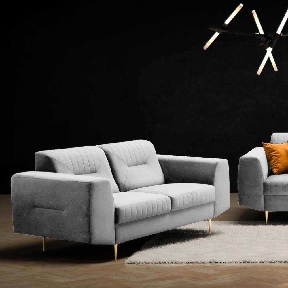 2-SITZER SOFA Venezia hellgrau mit goldenen Beinen - Goldfarben/Hellgrau, Textil (172/85/94cm) - Beautysofa