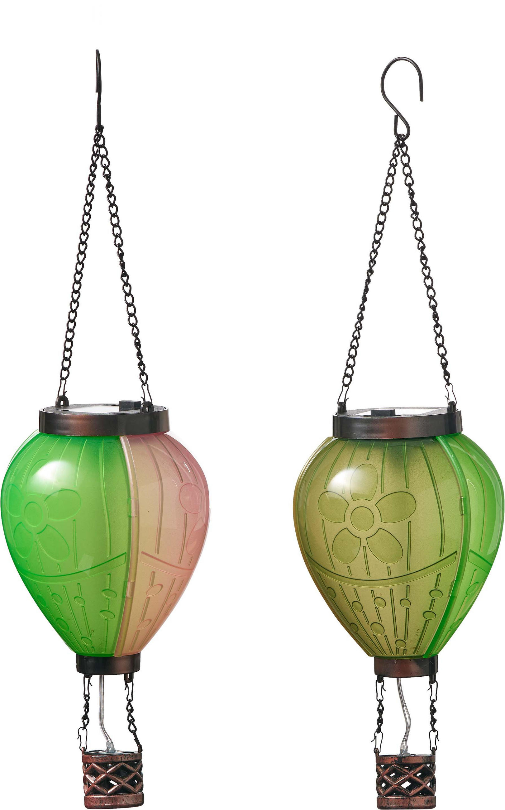 LED-SOLAR-LATERNE - Heißluftballon-Design aus robustem Kunststoff für stimmungsvolle Gartenbeleuchtung, 2er-Set - Grün, Kunststoff (11/30/11cm) - Northpoint