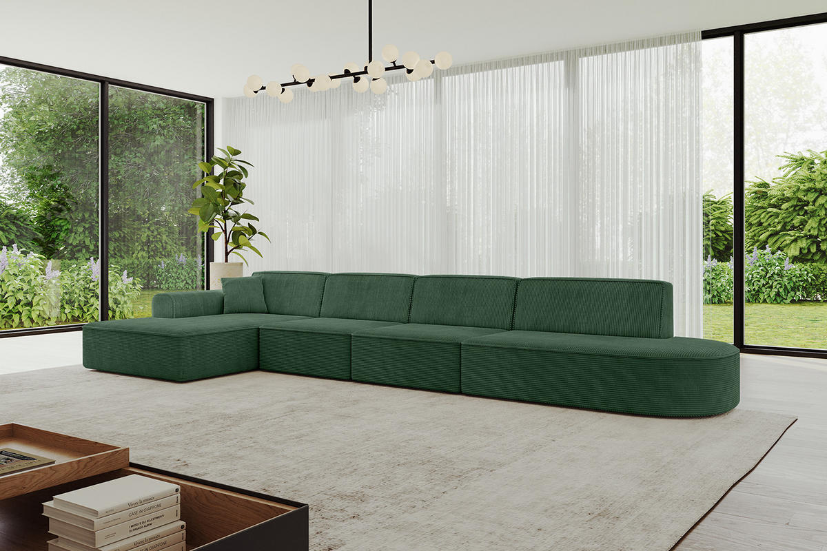 ECKSOFA Ottomane Links IREA-L3-v3 - 403x165x76 cm Grün - Grün, Holzwerkstoff/Textil (403/165cm) - ALTDECOR