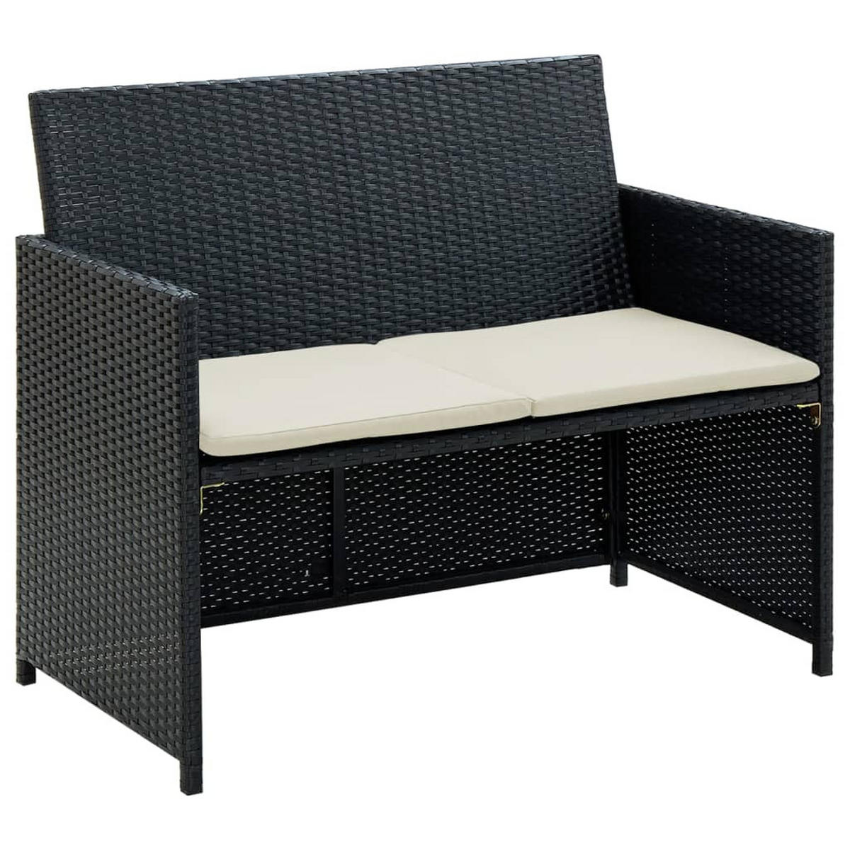 2-SITZER-GARTENSOFA Mit Polstern Schwarz Poly Rattan - Schwarz, Kunststoff (100/85/56cm) - vidaXL