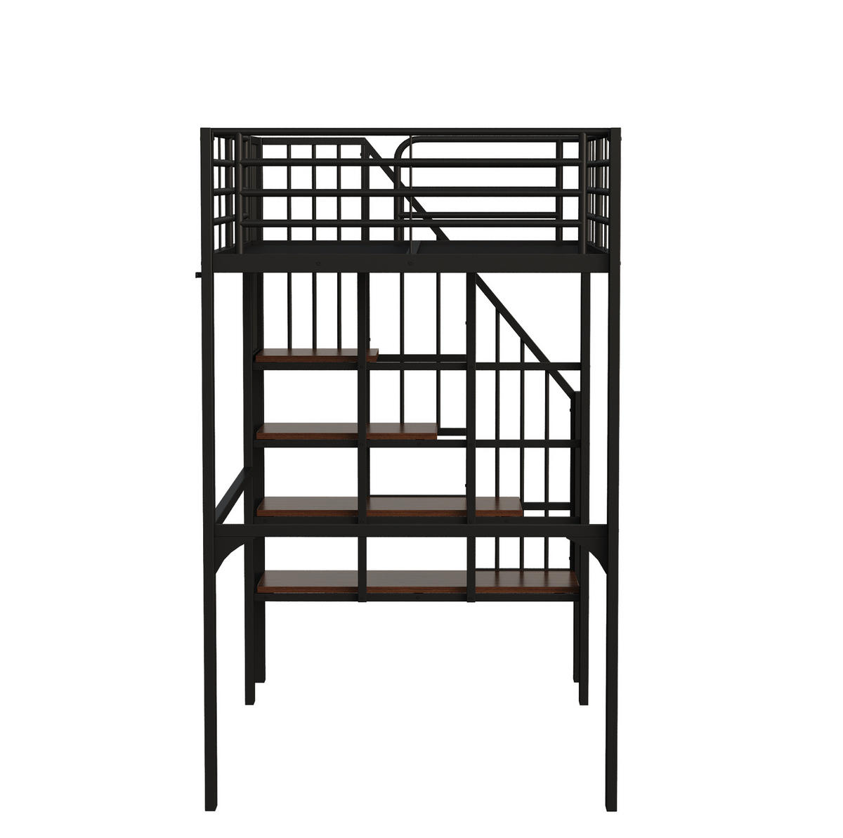 HOCHBETT 90/200 cm in Schwarz aus Metall-Holzwerkstoff – mit Treppe und Stauraum - Schwarz, Metall (90/200cm) - BEAOK