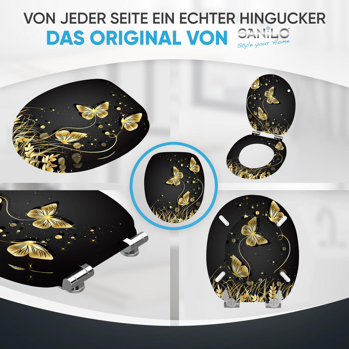 WC Sitz mit Absenkautomatik Silhouette - Schwarz, Holzwerkstoff (38/6/47cm) - Sanilo