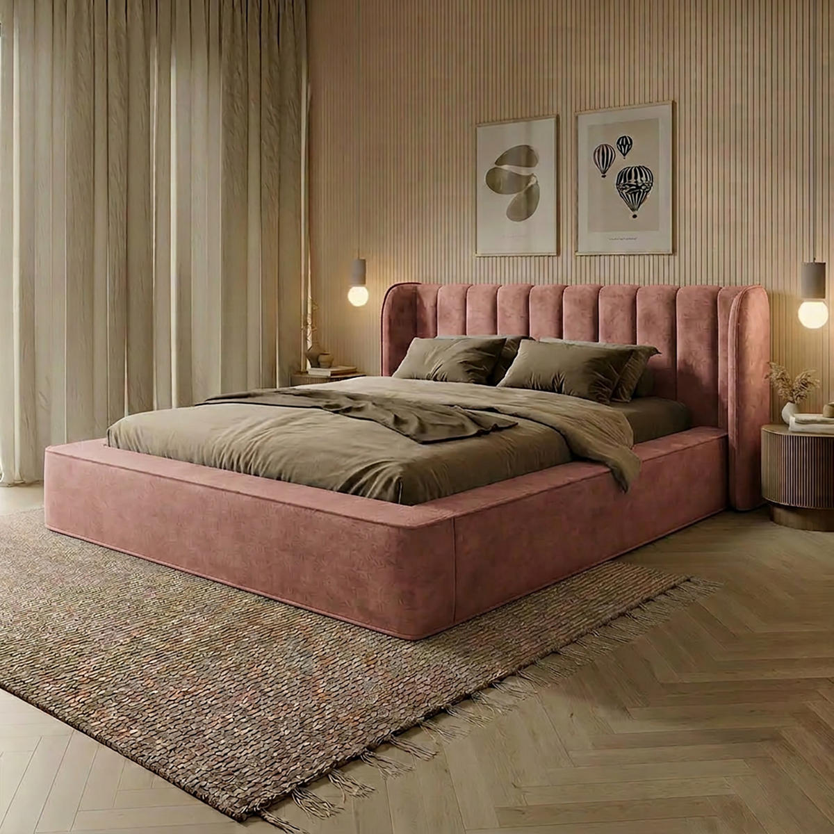 POLSTERBETT GONDO 200x200 cm, Hellrosa - Pink, Textil (200/200cm) - Fedve