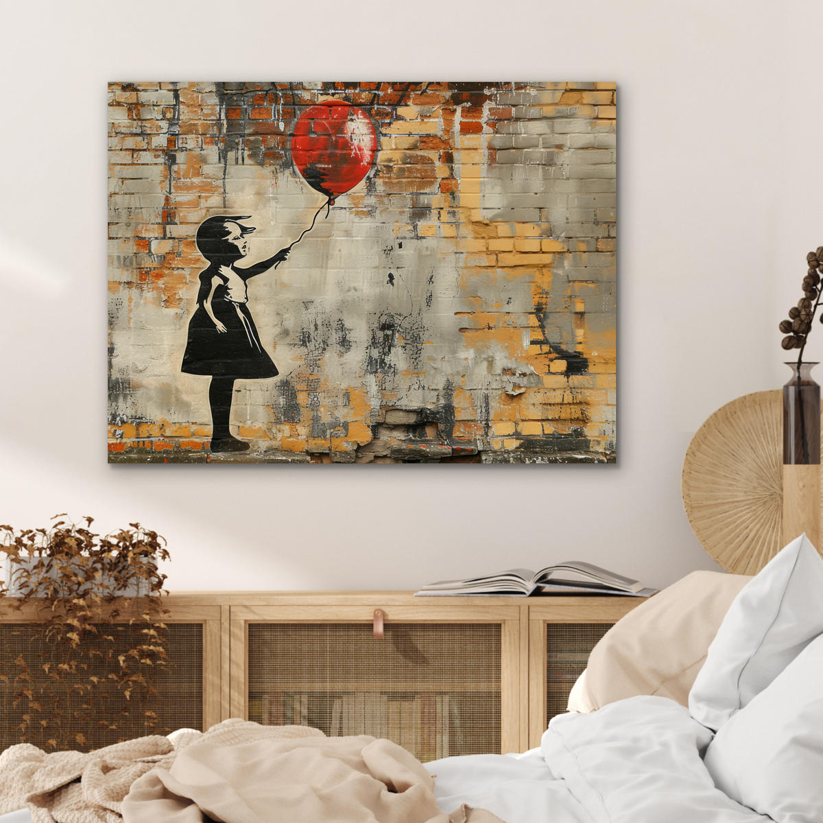 KOVOVÝ OBRAZ Graffiti - Banksy - Dievča - Street art 80x60 cm - piesková, kov (80/60cm) - MuchoWow