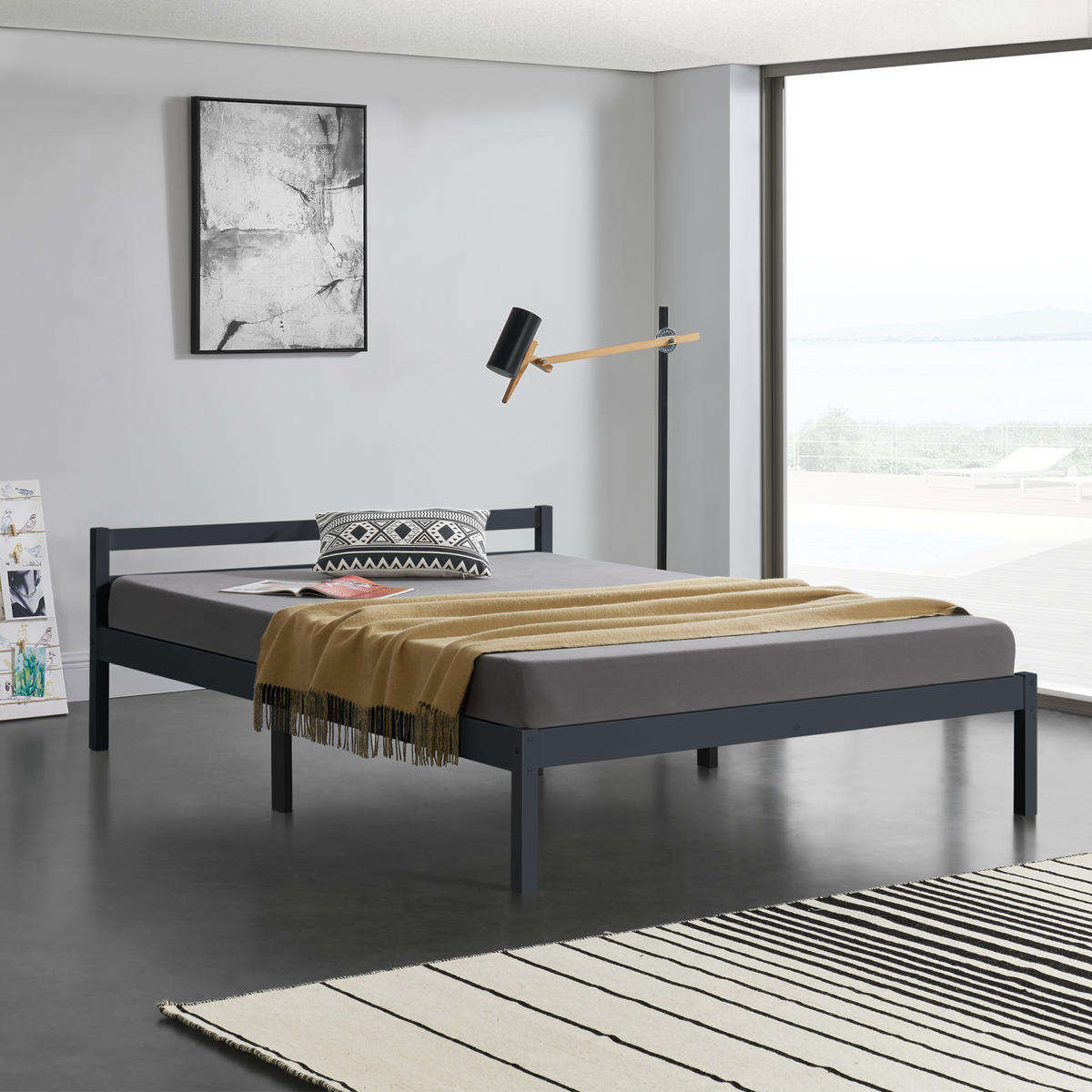HOLZBETT Nakkila - Dunkelgrau, Holz (140/200cm) - [en.casa]