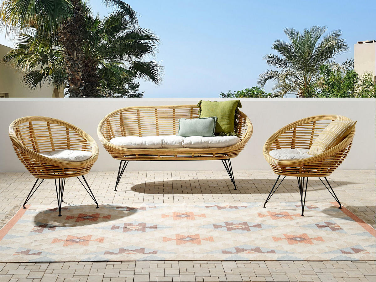 LOUNGE-SET 4-sitzer Rattan Natürlich Maratea - Naturfarben, Naturmaterialien - Beliani