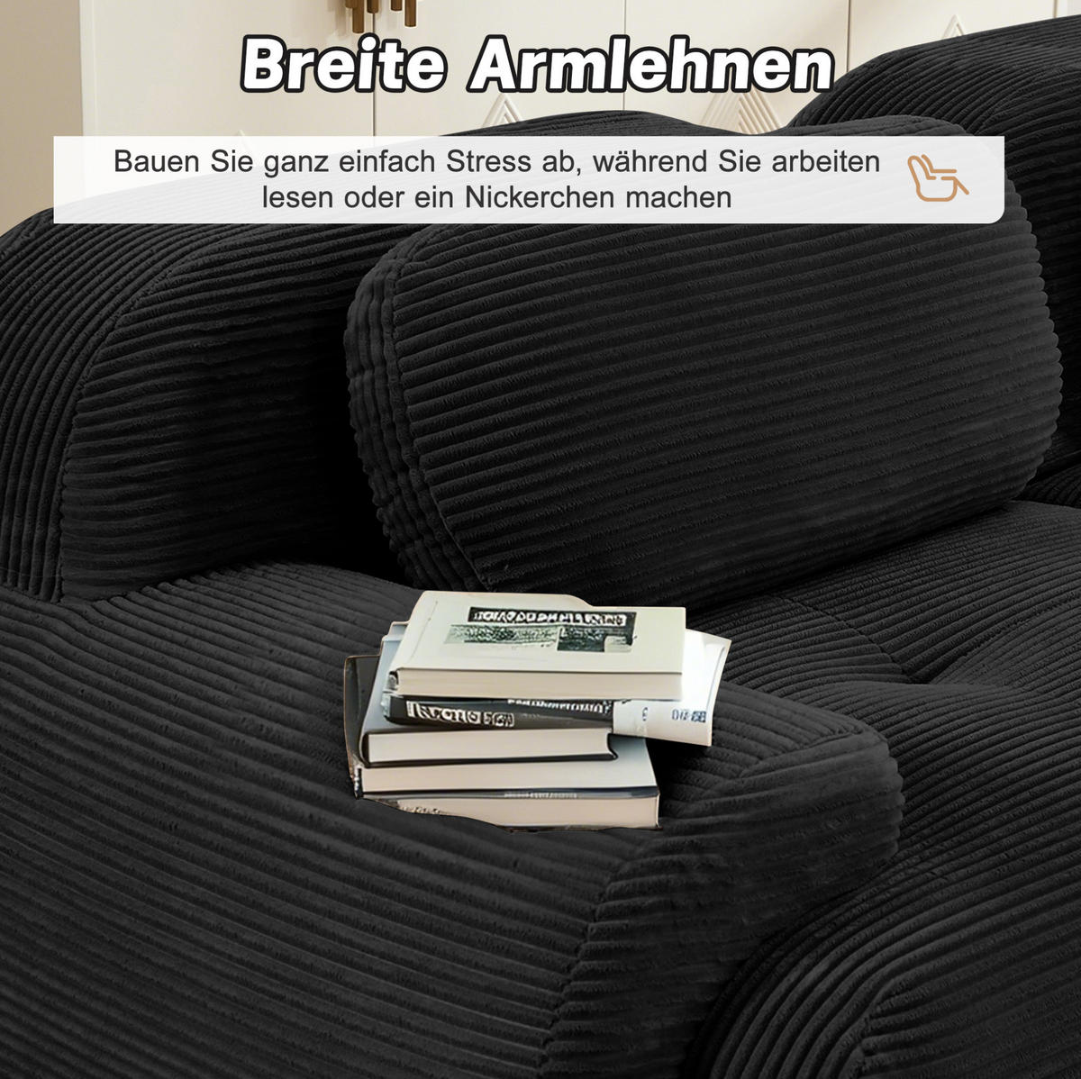 ECKSOFA 298/178/70 cm schwarz aus Cordstoff modular, rahmenlos und montagefrei - Schwarz, Textil (178/298cm) - OKWISH