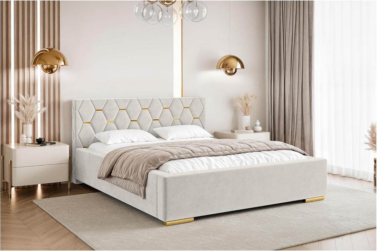 BETT VERSAL - Goldfarben/Creme, Holzwerkstoff (140/200cm) - Meblini