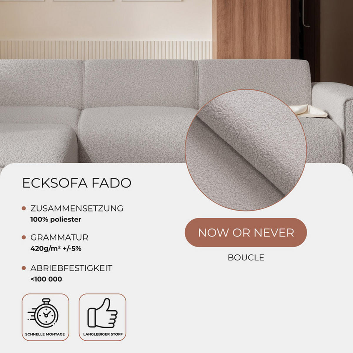 ECKSOFA ZAVO Feiner Mischstoff in Grau - Grau, Holzwerkstoff/Kunststoff (310/218cm) - Idohome