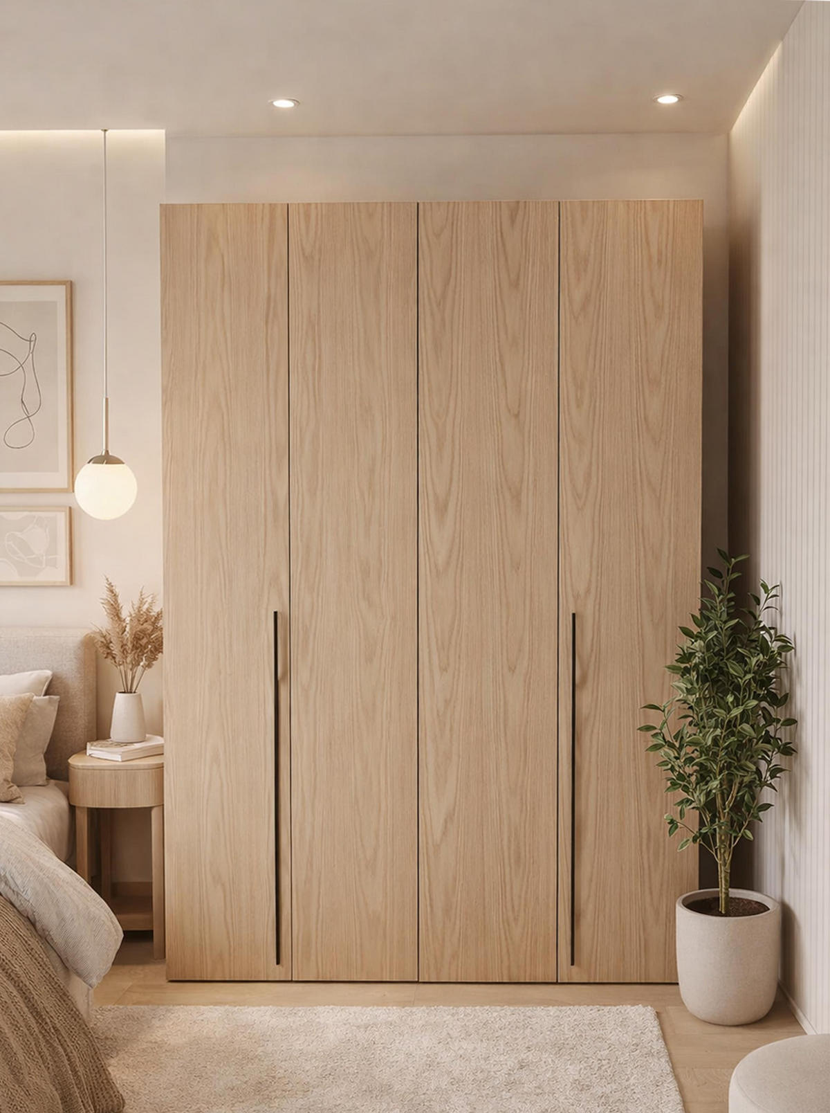 FALTTÜRENSCHRANK Omodeo 170 cm breit in Bookmatch-Eiche – mit WingLine-Falttüren - Eichefarben, Holzwerkstoff (170/240/58cm) - AX Living