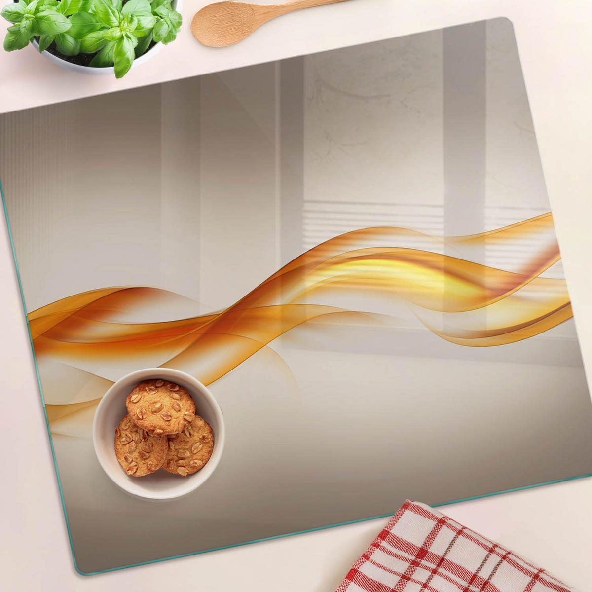 GLASPLATTE 60x52 cm Wellenabstraktion - Orange, Glas (60/0.4/52cm) - TULUP