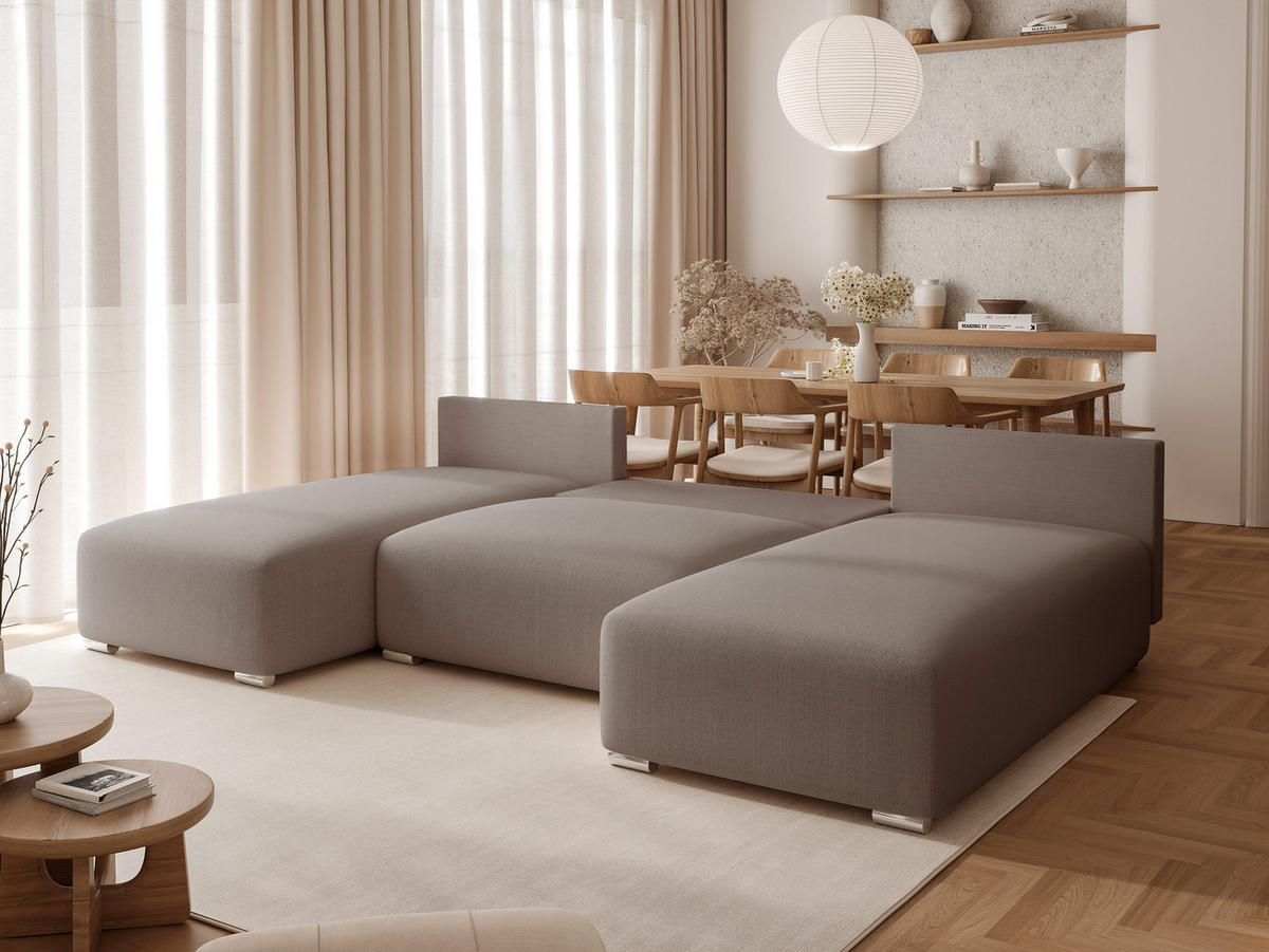 WOHNLANDSCHAFT ELVO mit Schlaffunktion und Bettkasten Dunkelgrau - Dunkelgrau, Holzwerkstoff/Kunststoff (300/91/190cm) - Idohome