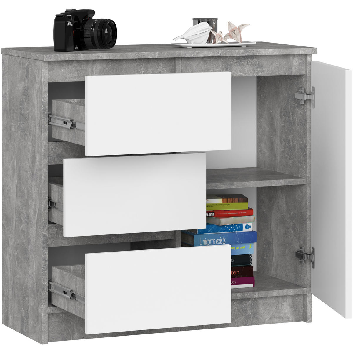 KOMMODE Steingrau, Weiß 35x80x77 cm - Weiß/Grau, Holzwerkstoff (80/77/35cm) - Akord